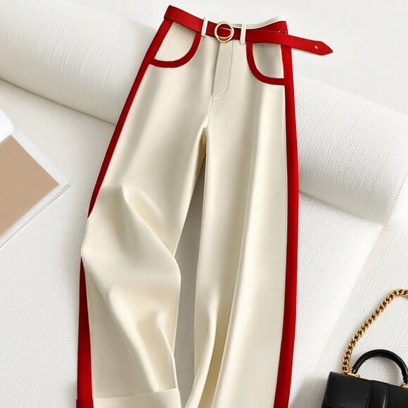 Red Casual Women's Loose Elegant Wide Leg Pants
